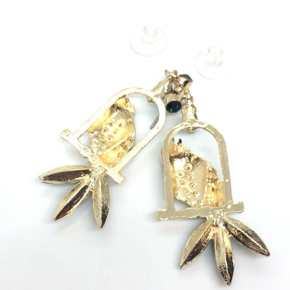 3/$30 RHINESTONE PARROT BIRD EARRINGS BLUE GREEN GOLD TONE TROPICAL DANGLE DROP - Picture 12 of 14
